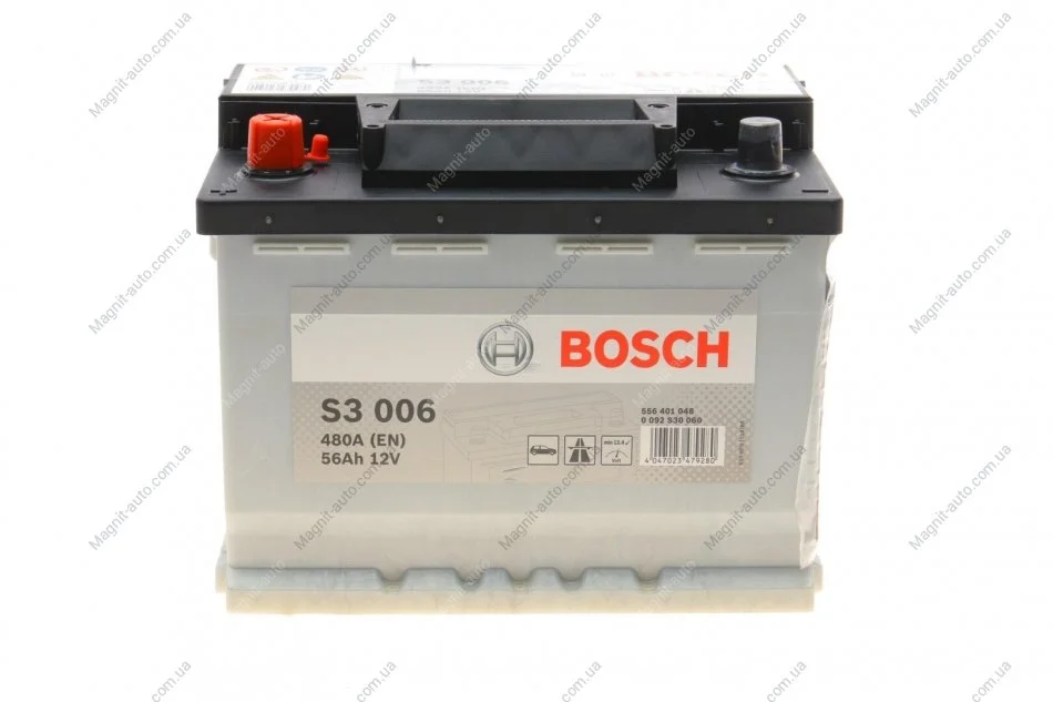 Аккумулятор 56Ah-12v (S3006) (242x175x190),L,EN480 BOSCH 0092S30060 (фото 1)