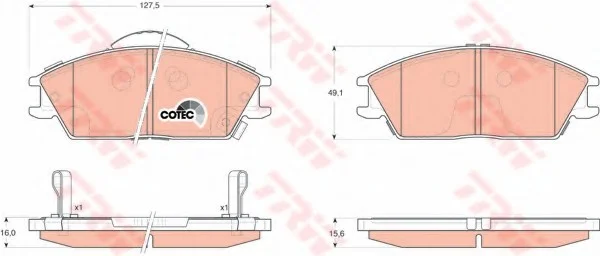 Комплект передних тормозных колодок (с комплектующими.), HYUNDAI ACCENT, ACCENT II, GETZ, LANTRA II 1.1-1.6 10.94-12.10 TRW GDB3331 (фото 1)