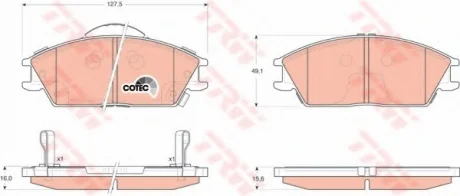 Комплект передних тормозных колодок (с комплектующими.), HYUNDAI ACCENT, ACCENT II, GETZ, LANTRA II 1.1-1.6 10.94-12.10 TRW GDB3331
