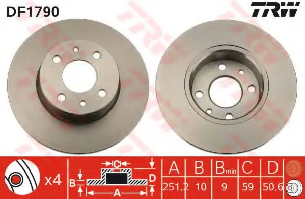 Диск тормозной FIAT LINEA, ALFA ROMEO 164 (пр-во) TRW DF1790 (фото 1)