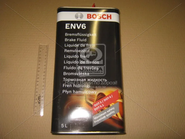 Гальмівна рідина DOT4 DOT5.1 (5L) [сухість: 270°C, вологість: 185°C, в\'язкість: 670мм²/с] - (EN) ENV6 BOSCH 1 987 479 208 (фото 1)