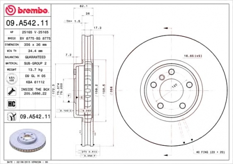 Тормозной диск Painted disk BREMBO 09.A542.11 (фото 1)