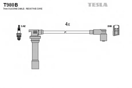 Провід високовольтний, комплект Mazda 323 V 1.5i BLATNA TESLA T980B