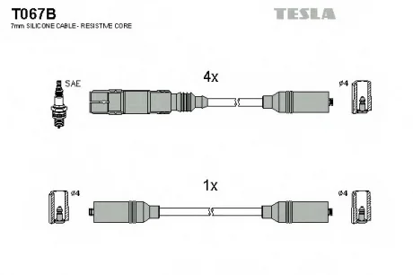 Провід високовольтні (к-кт) VW SHARAN (95-10) 2.0i BLATNA TESLA T067B