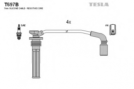 Комплект кабелiв запалювання TESLA T697B (фото 1)