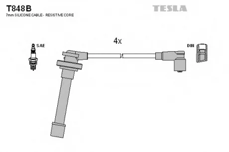 Провід високовольтний, комплект Nissan Almera I, Sunny III 1.4, 1.6i BLATNA TESLA T848B