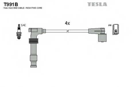 Провода высоковольтные, комплект. Opel Astra G, Corsa B, Vectra B 1.4, 1.6i BLATNA TESLA T991B
