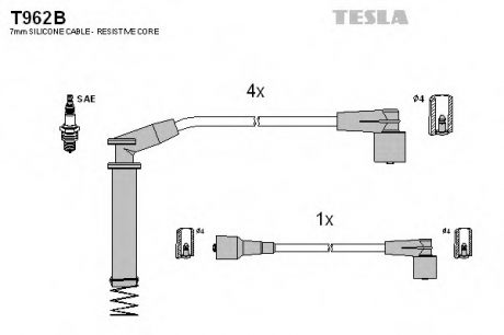 Комплект кабелiв запалювання TESLA T962B