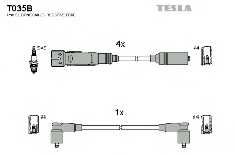 Провід високовольтний, комплект VW Caddy II 1.6i BLATNA TESLA T035B