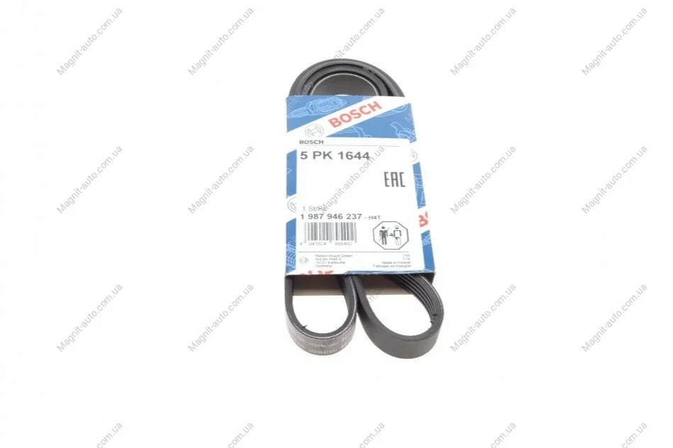 Ремінь П-клиновий 5PK1644 HYUNDAI/KIA/SUZUKI Accent/Getz/i10/i20/i30/Cerato/Grand Vitara \'\'96>> BOSCH 1987946237 (фото 1)