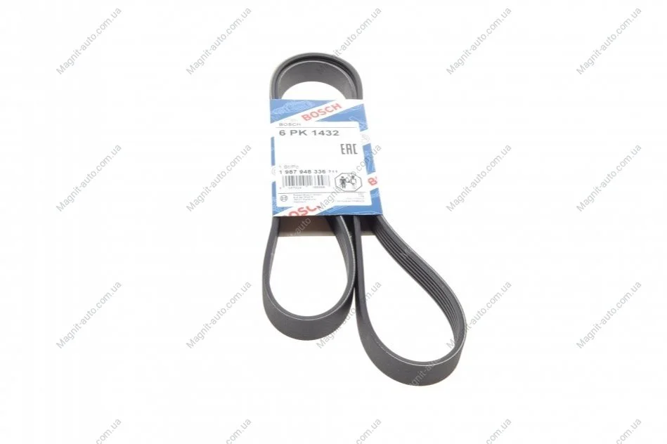 Ремінь П-клиновий 6PK1432 LANCIA/VAG/VOLVO \'\'1.2-2.5 \'\'09>> BOSCH 1 987 948 336 (фото 1)