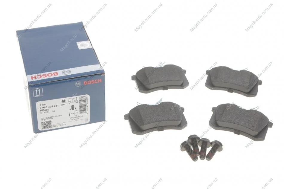 Комплект тормозных колодок задн., CITROEN BERLINGO, C2, C2 ENTERPRISE, C3 I, C3 PLURIEL, C4, C4 I, C4 II, C8, XSARA PICASSO FIAT SCUDO, ULYSSE LANCIA PHEDRA PEUGEOT 208 II 1.1-Electric 05.86- BOSCH 0 986 424 751 (фото 1)