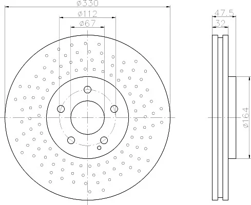Диск гальмівний MERCEDES E(W211)/S(W220) F D=330mm 02-09 - замена на T92124105 TEXTAR 92124100 (фото 1)