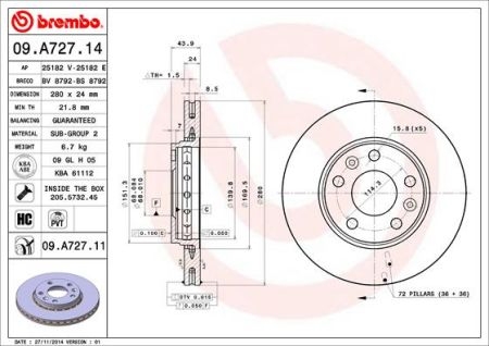 Тормозной диск BREMBO 09.A727.14 (фото 1)