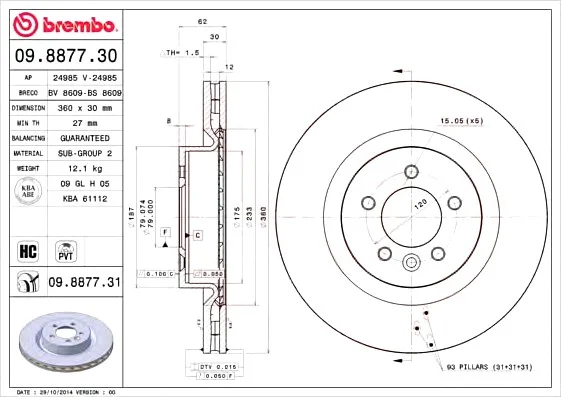 Тормозной диск Brembo BREMBO 09.8877.30 (фото 1)