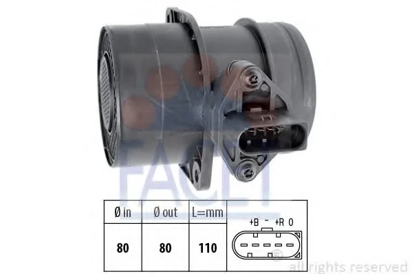 Витратомір повітря Caddy 2.0TDI 07-10/LT 2.8TDI/T5 2.5TDI 03- Facet FACET 10.1191 (фото 1)