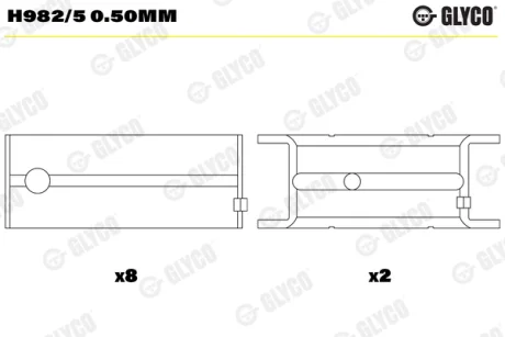 Вкладиші корінні, комплект, 0,50мм Glyco H982/5 0.50MM