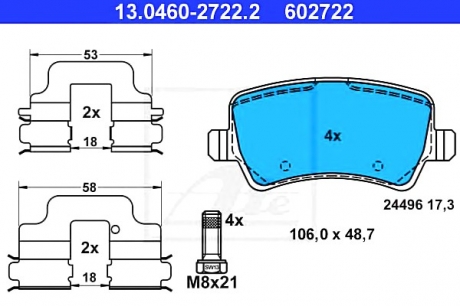 Комплект тормозных колодок, дисковый тормоз ATE 13.0460-2722.2 (фото 1)
