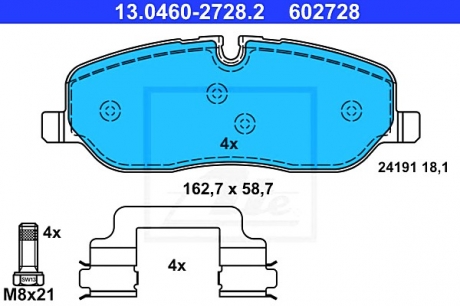 Комплект тормозных колодок, дисковый тормоз ATE 13.0460-2728.2