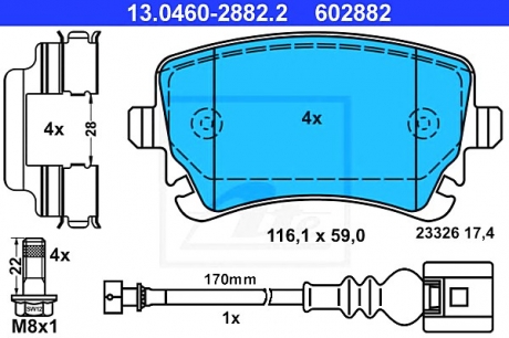 Комплект тормозных колодок, дисковый тормоз ATE 13.0460-2882.2