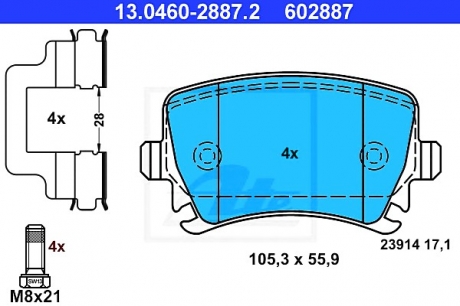 Комплект тормозных колодок, дисковый тормоз ATE 13.0460-2887.2