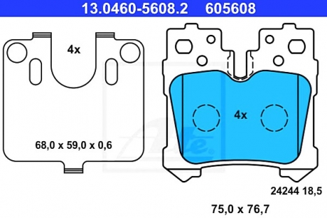 Комплект тормозных колодок, дисковый тормоз ATE 13.0460-5608.2 (фото 1)