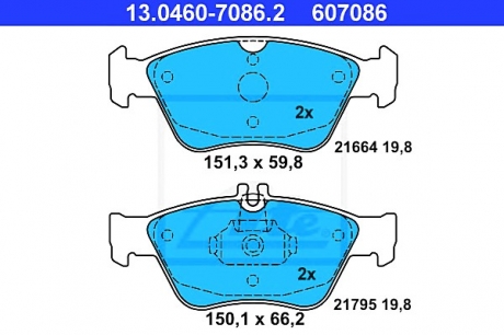 Комплект тормозных колодок, дисковый тормоз ATE 13.0460-7086.2 (фото 1)