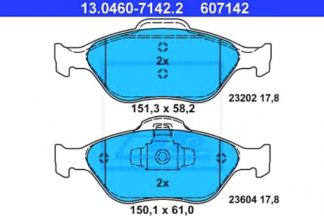 Комплект тормозных колодок, дисковый тормоз ATE 13.0460-7142.2
