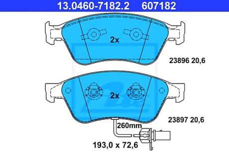 Комплект тормозных колодок, дисковый тормоз ATE 13.0460-7182.2