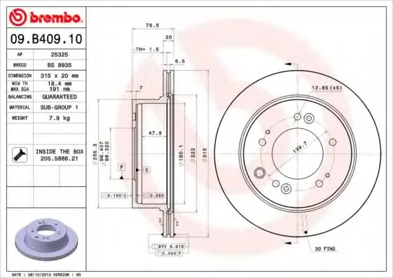 Диск тормозной BREMBO 09.B409.10 (фото 1)