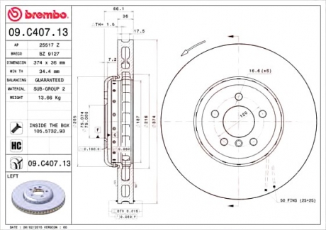 Тормозной диск BREMBO 09.C407.13