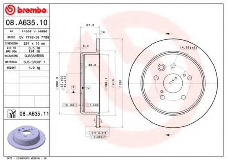 Тормозной диск BREMBO 08.A635.11 (фото 1)