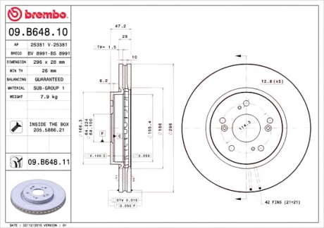 Тормозной диск BREMBO 09.B648.10 (фото 1)