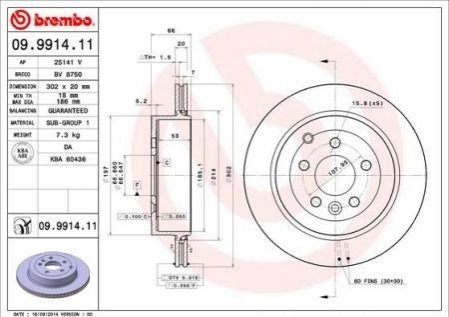 Тормозной диск BREMBO 09.9914.11 (фото 1)