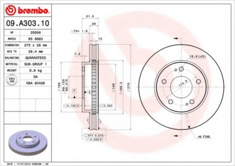 Тормозной диск BREMBO 09.A303.10