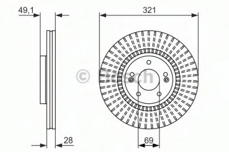 Гальмівний диск HYUNDAI/KIA Santa Fe/Sorento "F "09>> BOSCH 0 986 479 786