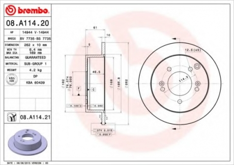 Тормозной диск BREMBO 08.A114.21