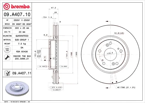 Диск гальмівний BREMBO 09.A407.10 (фото 1)