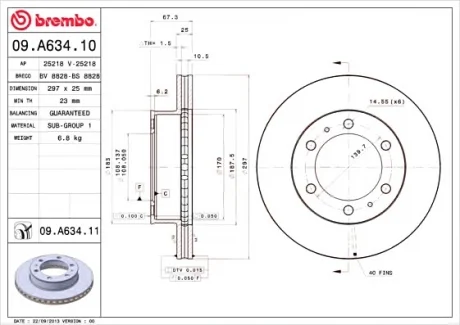 Гальмівний диск пер. Hilux 05- (297х25) BREMBO 09.A634.10