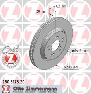 Гальмівний диск передній Honda Civic VII/VIII/CR-V ZIMMERMANN 280.3175.20 (фото 1)