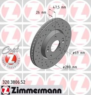 Тормозной диск ZIMMERMANN 320.3806.52 (фото 1)