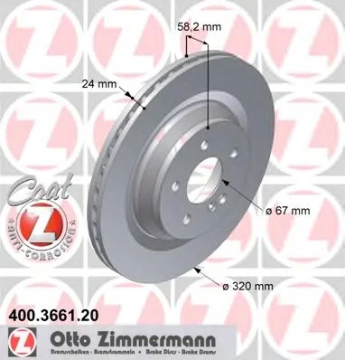 Диск тормозной Coat Z ZIMMERMANN 400.3661.20 (фото 1)