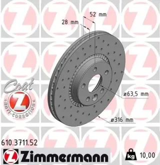 Диск тормозной ZIMMERMANN 610.3711.52