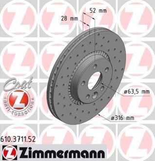 Тормозной диск ZIMMERMANN 610.3711.52 (фото 1)