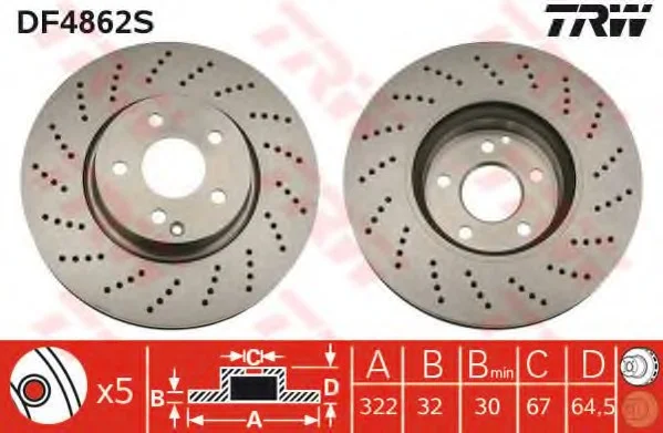 Диск тормозной MERCEDES 204/212 "F "07>> TRW DF4862S (фото 1)
