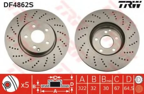 Диск гальмівний MERCEDES 204/212 "F "07>> TRW DF4862S