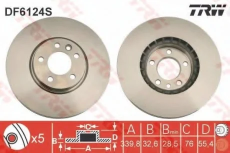 Диск гальмівний AUDI/SEAT/SKODA/VW A3/Leon/Octavia/CC/Passat "F D=340mm "08>> TRW DF6124S