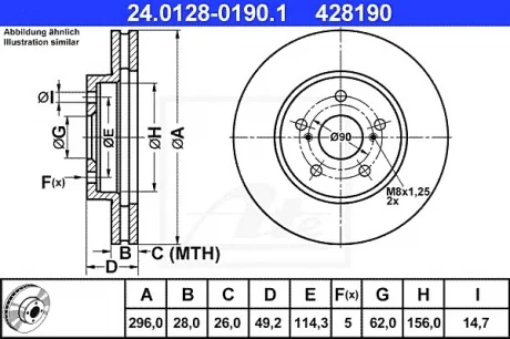 Диск гальмівний, LEXUS Es; TOYOTA Avalon, Camry, Estima, Harrier; 2.0-3.5, 01-12 ATE 24.0128-0190.1