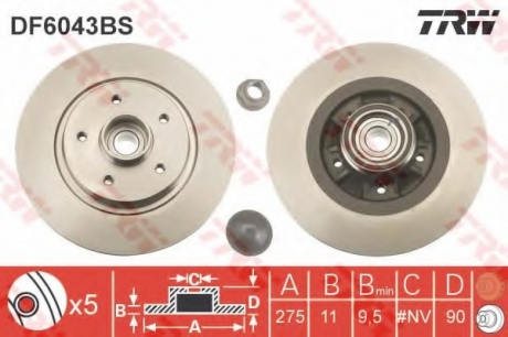 Гальмівний диск з підшипником TRW DF6043BS (фото 1)