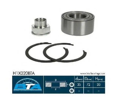Комплект підшипника колеса передн лів/прав (35x72x33) OPEL ADAM, CORSA D, CORSA E 1.0-1.6 07.06- BTA H1X020BTA (фото 1)